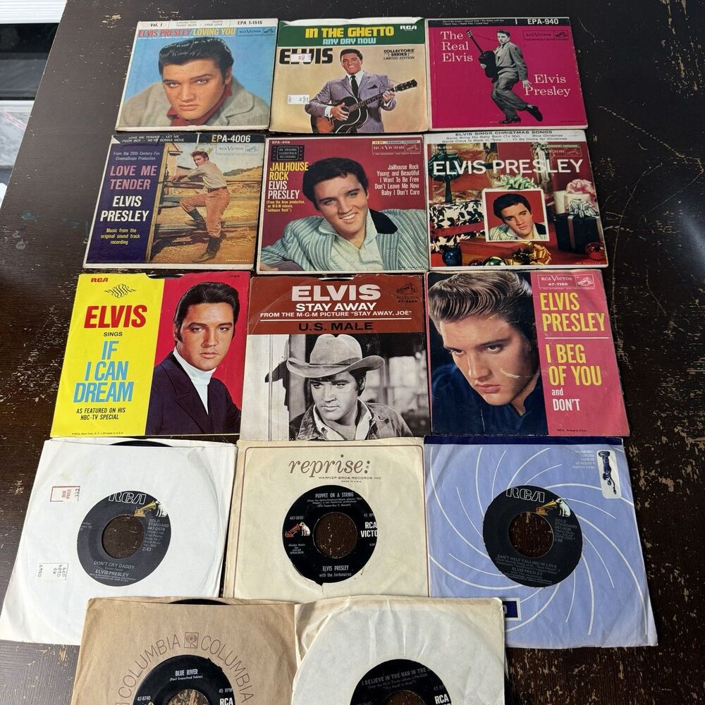 Elvis Presley 7” 45s Lot Of 14 With 9 Picture Sleeves No Duplicates